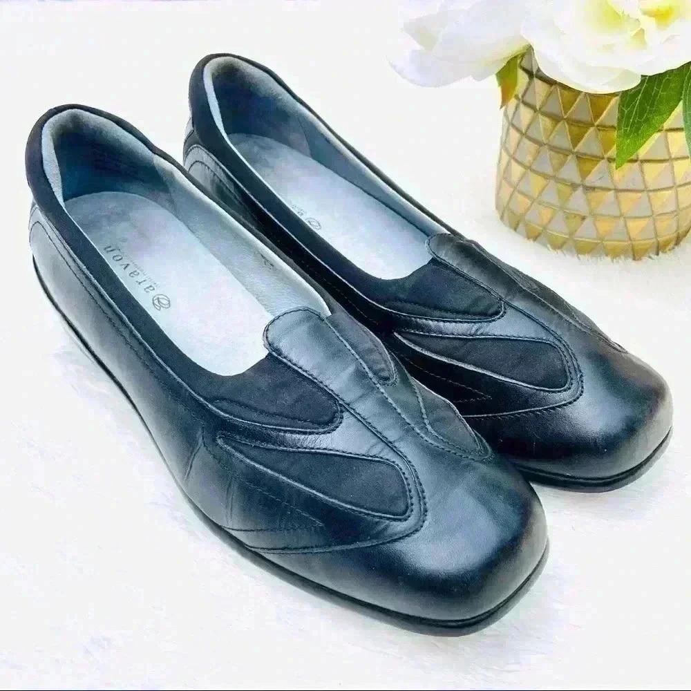 Aravon Black Leather Slip On Comfort Walking Loafer Shoes Size 9B